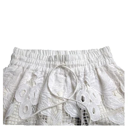 White Cotton Cutout High Waist Bermuda Shorts