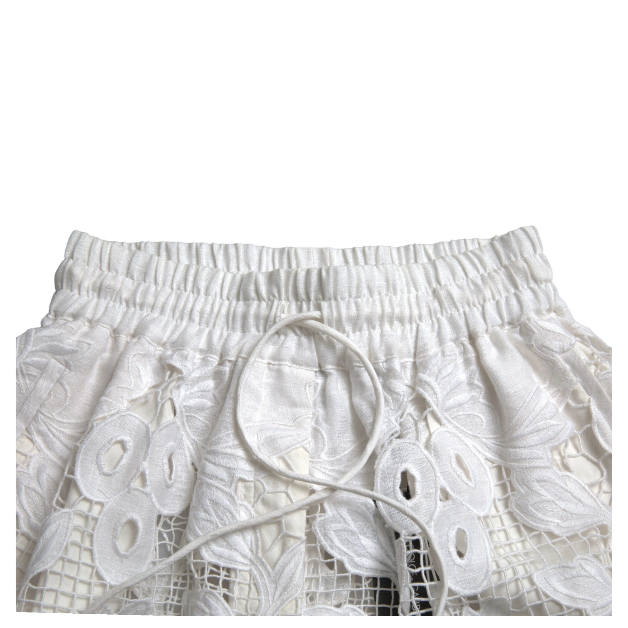 White Cotton Cutout High Waist Bermuda Shorts