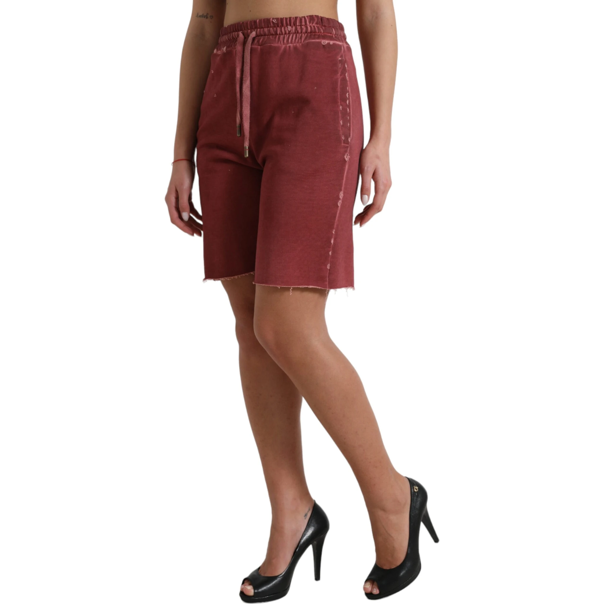 Maroon Cotton High Waist Sweatshorts Shorts