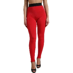 Red Nylon DG Logo Slim Leggings Pants