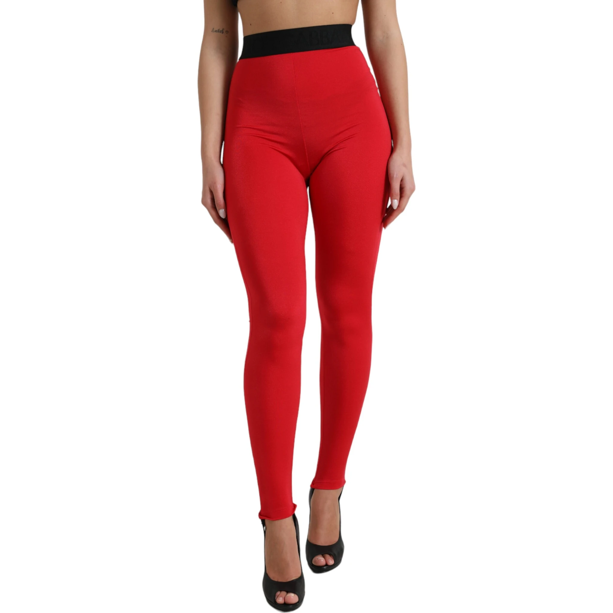 Red Nylon DG Logo Slim Leggings Pants