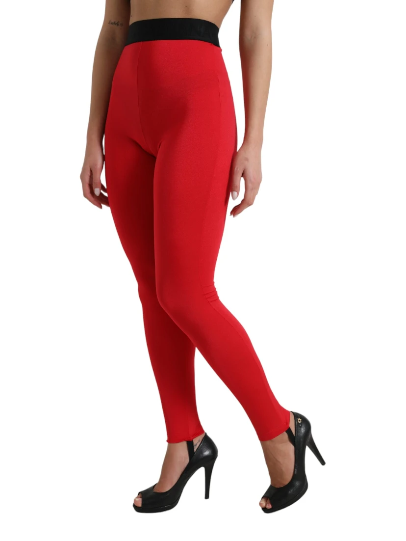 Red Nylon DG Logo Slim Leggings Pants