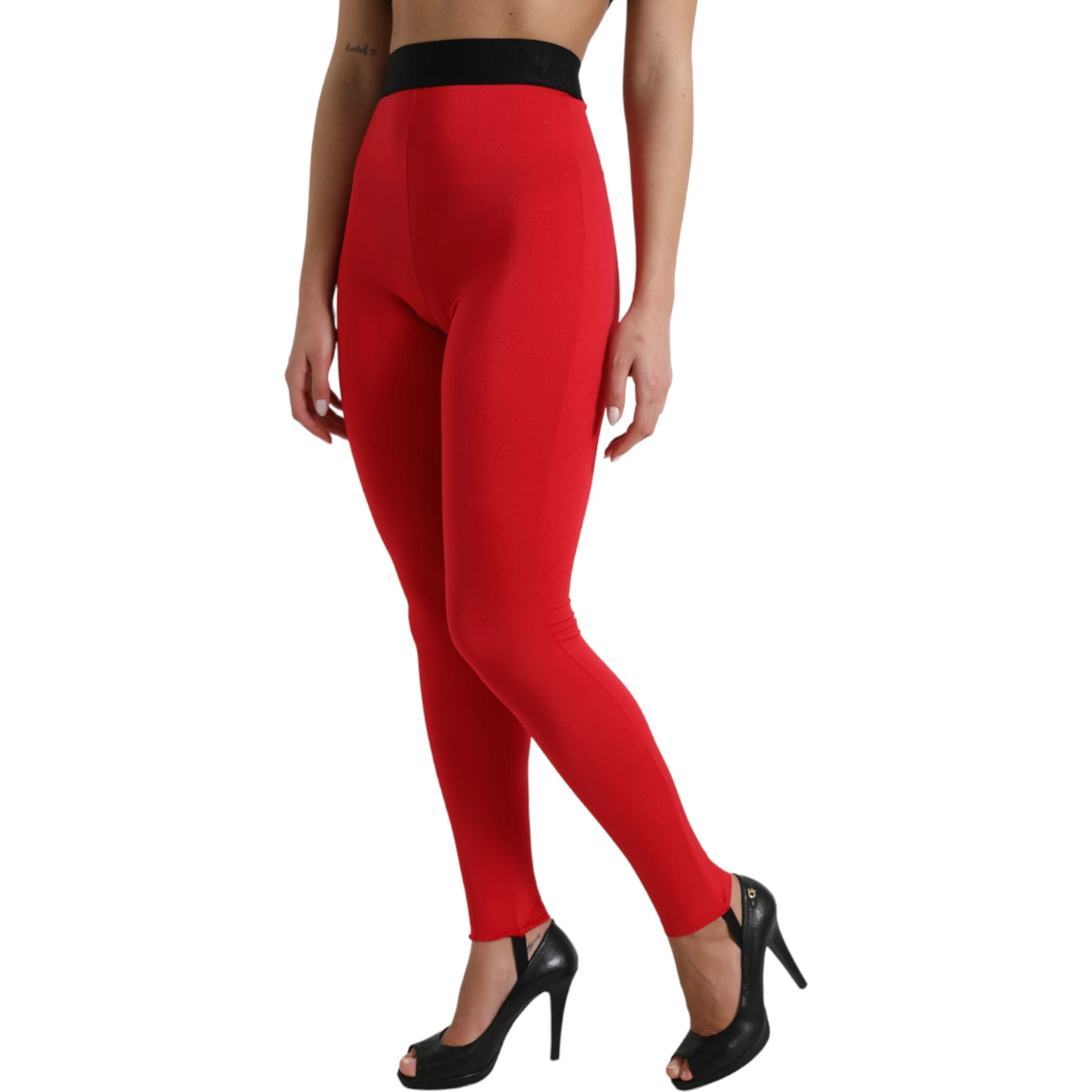 Red Nylon DG Logo Slim Leggings Pants