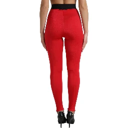 Red Nylon DG Logo Slim Leggings Pants