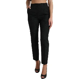 Black Polyester High Waist Tapered Pants