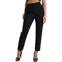 Black Polyester High Waist Tapered Pants