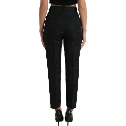 Black Polyester High Waist Tapered Pants