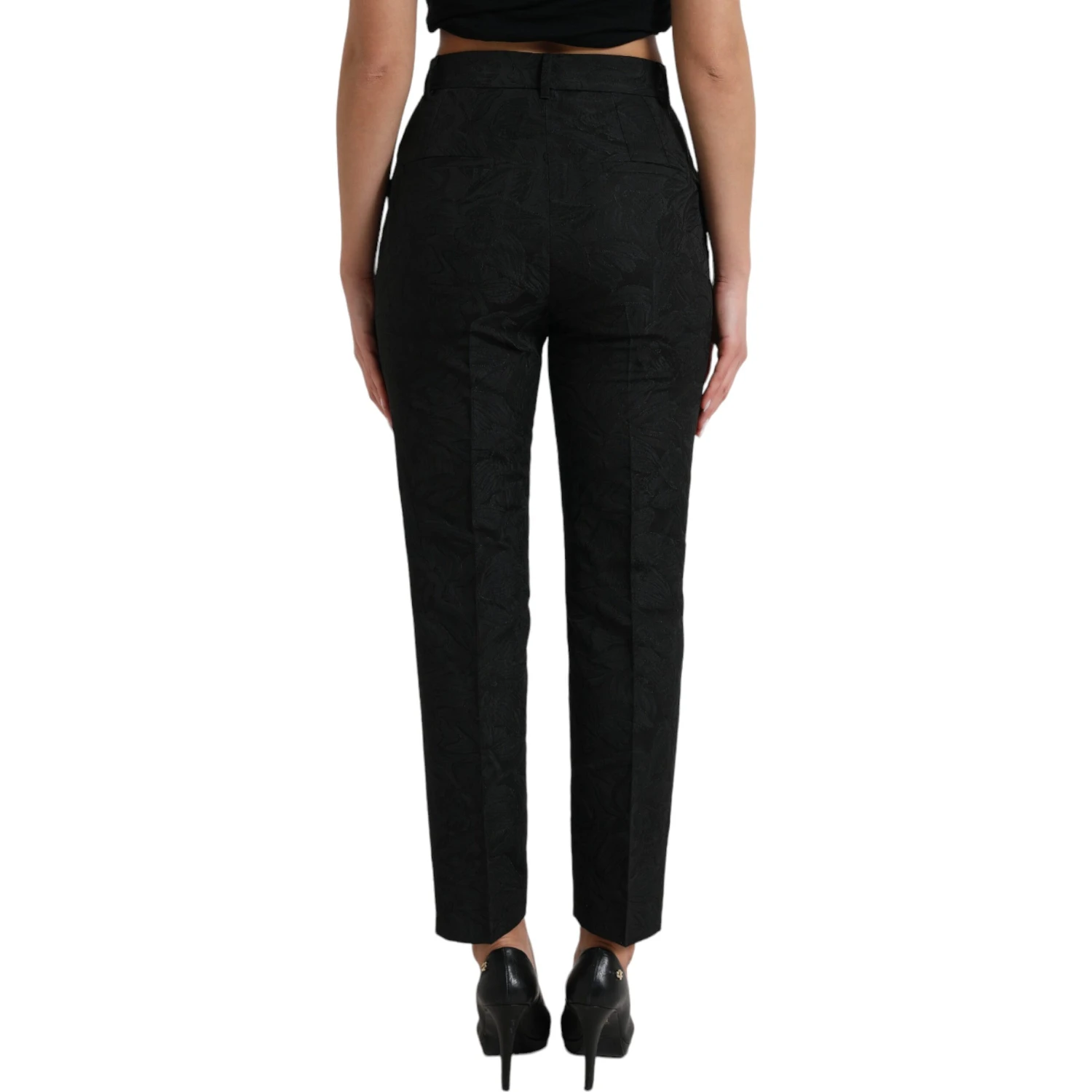 Black Polyester High Waist Tapered Pants
