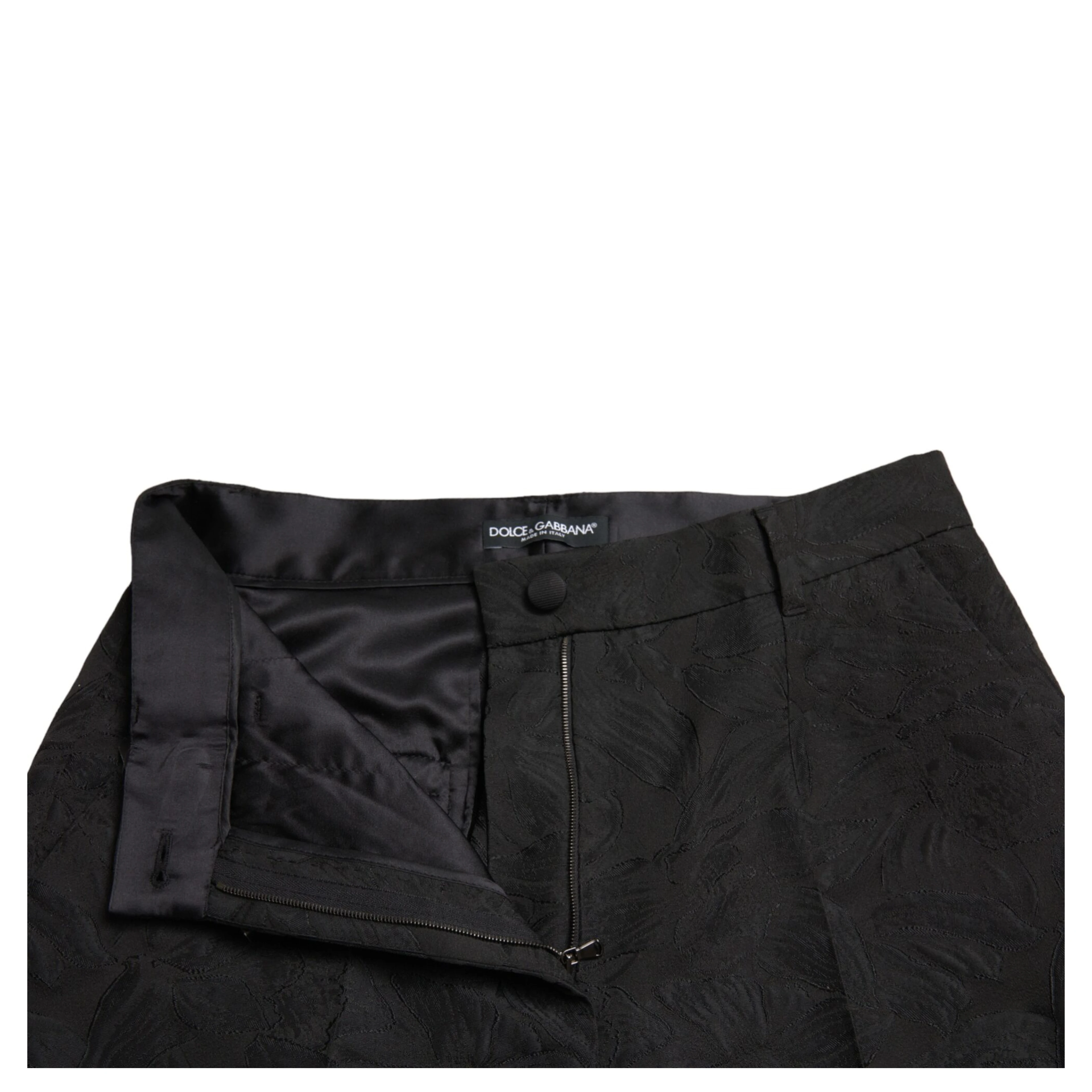 Black Polyester High Waist Tapered Pants
