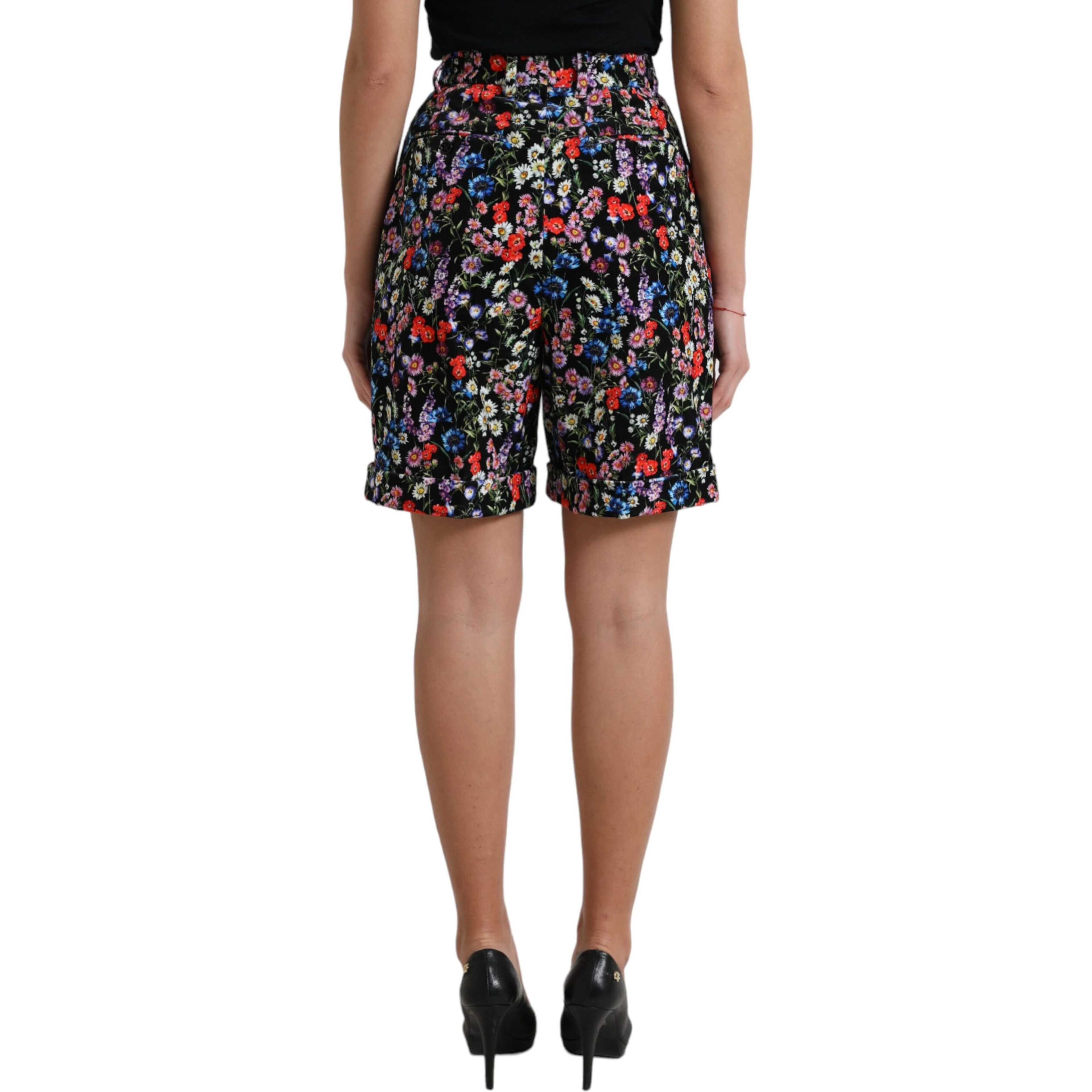 Black Floral High Waist Hot Pants Shorts