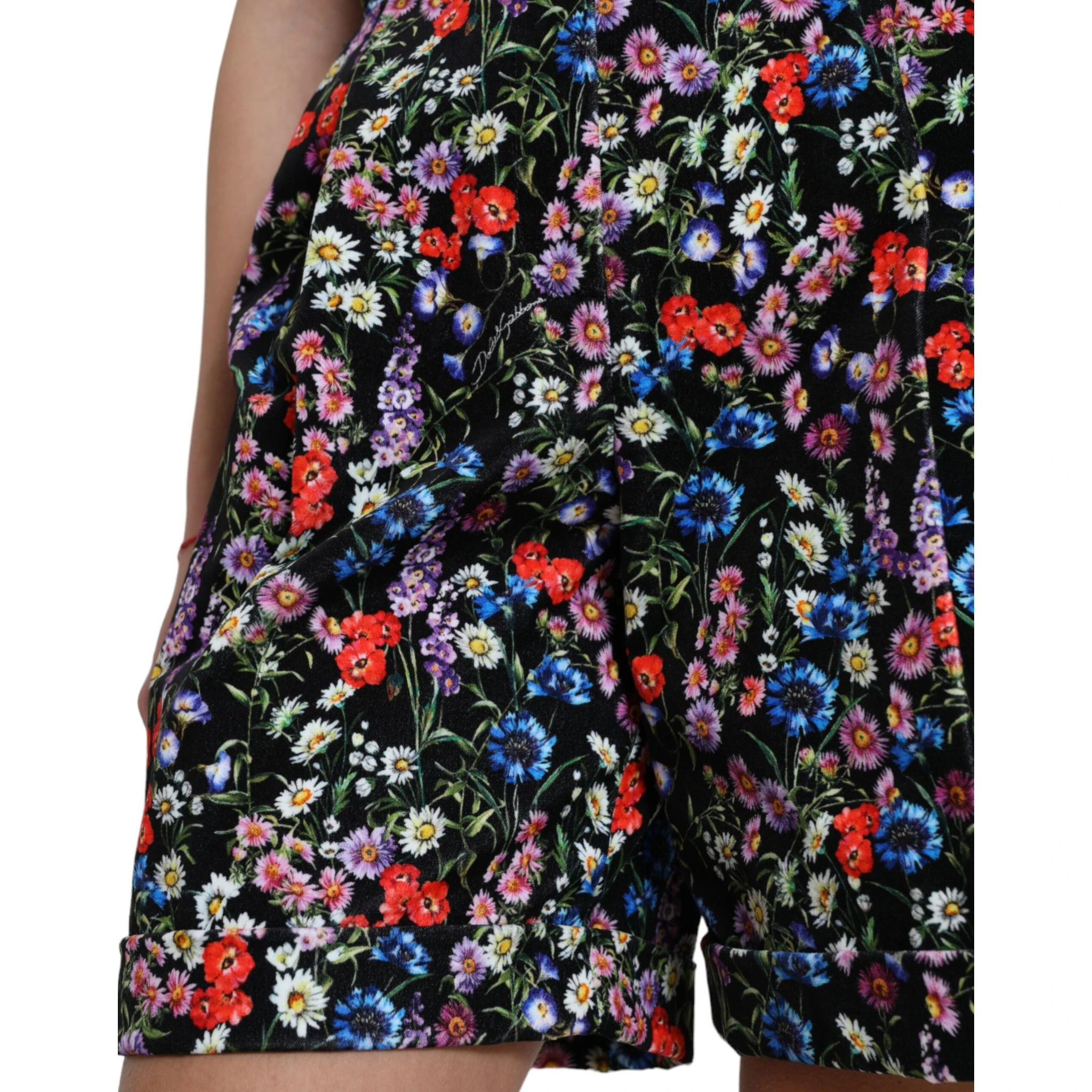 Black Floral High Waist Hot Pants Shorts
