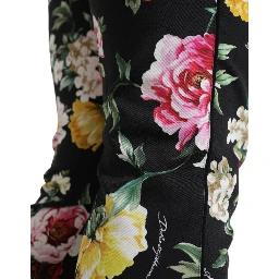 Black Floral Print Mid Waist Cropped Pants