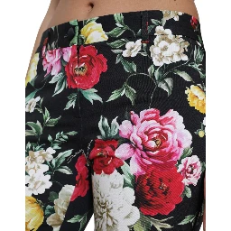 Black Floral Print Mid Waist Cropped Pants