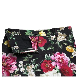 Black Floral Print Mid Waist Cropped Pants
