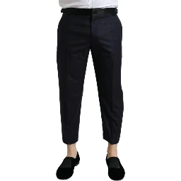 Blue Wool Cropped Tapered Pants
