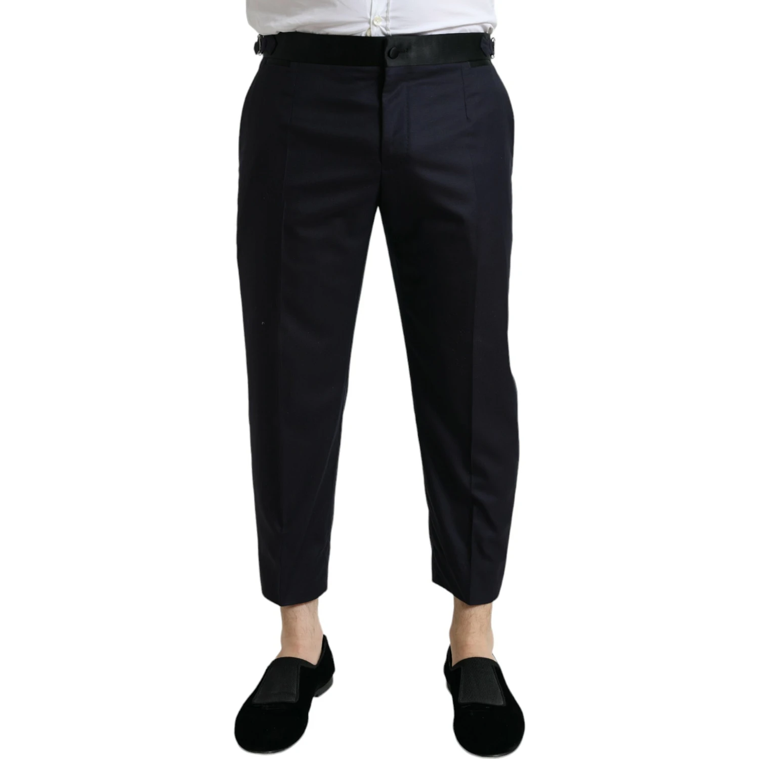 Blue Wool Cropped Tapered Pants