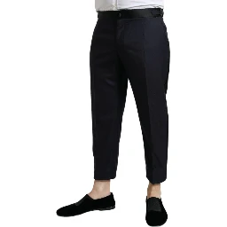 Blue Wool Cropped Tapered Pants