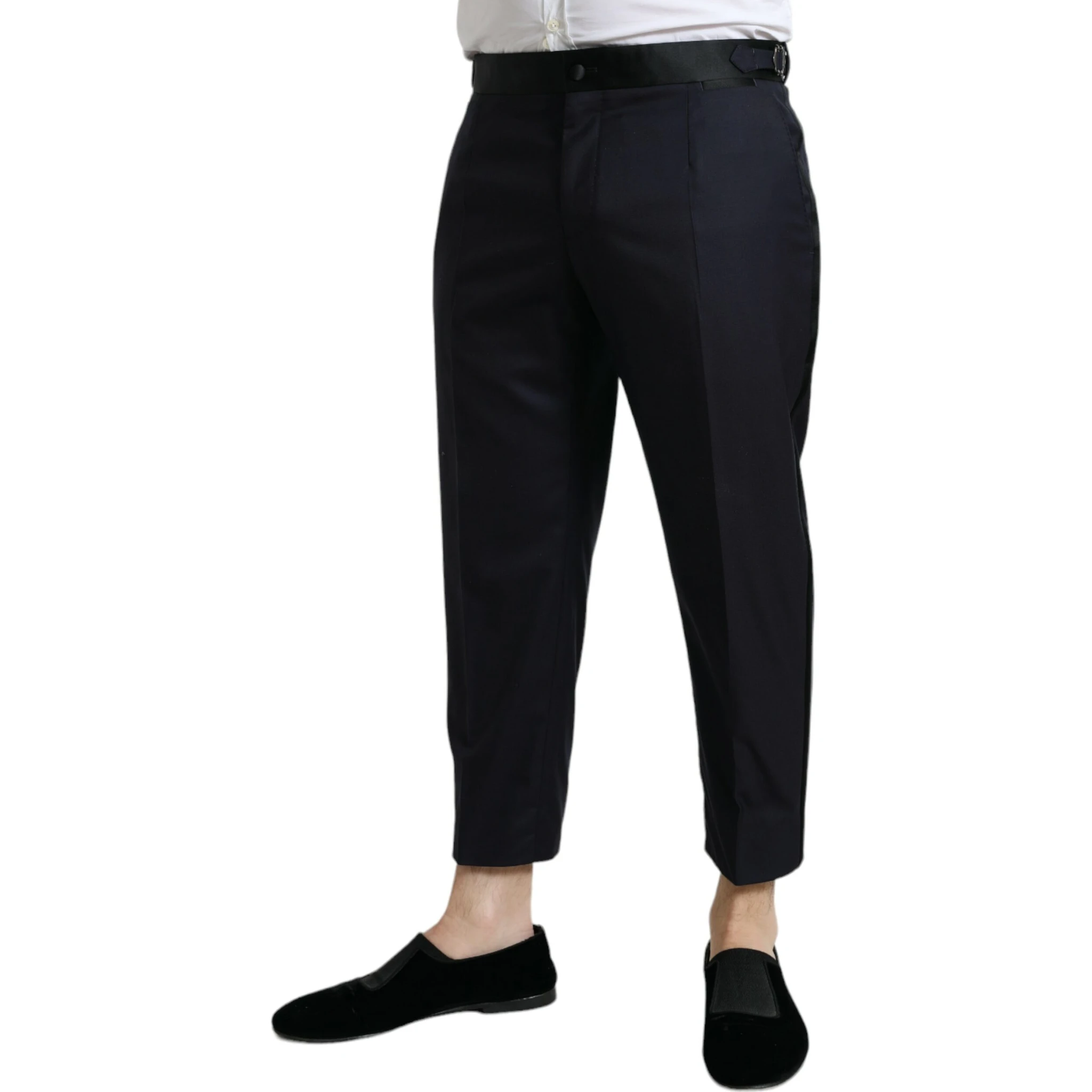 Blue Wool Cropped Tapered Pants