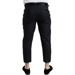 Blue Wool Cropped Tapered Pants