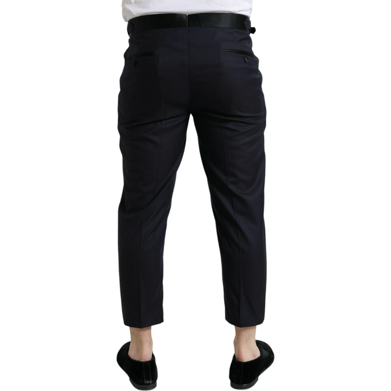 Blue Wool Cropped Tapered Pants
