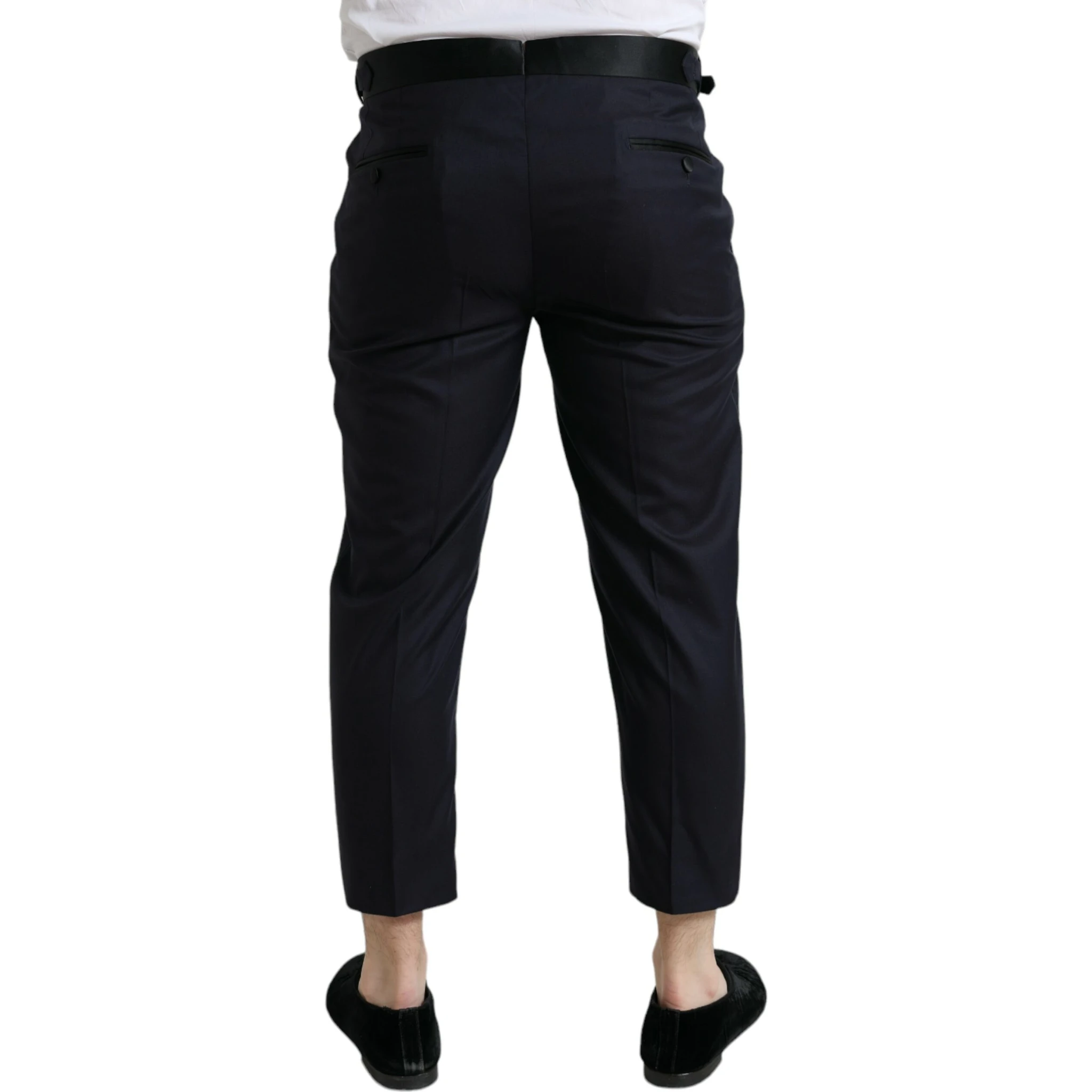 Blue Wool Cropped Tapered Pants