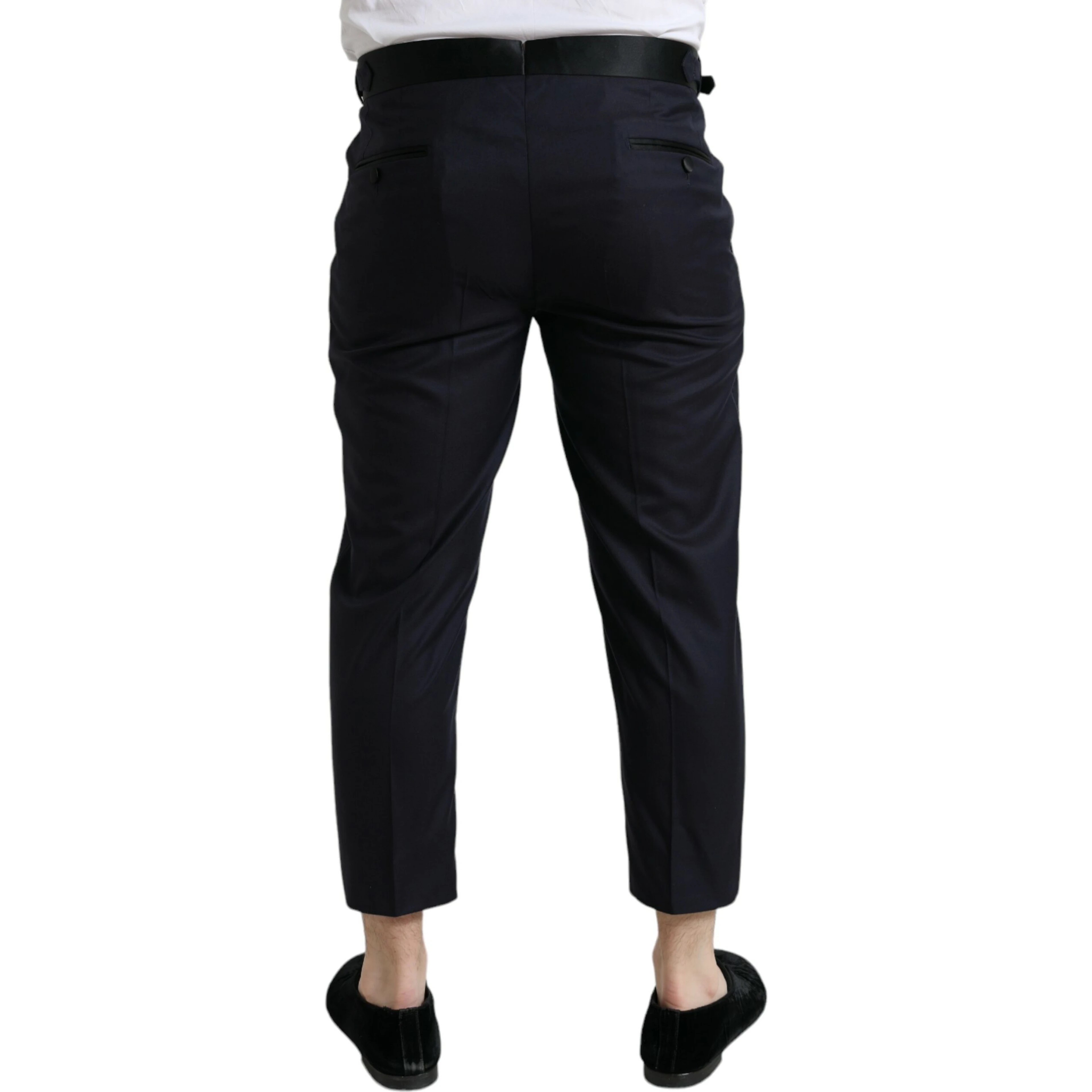 Blue Wool Cropped Tapered Pants