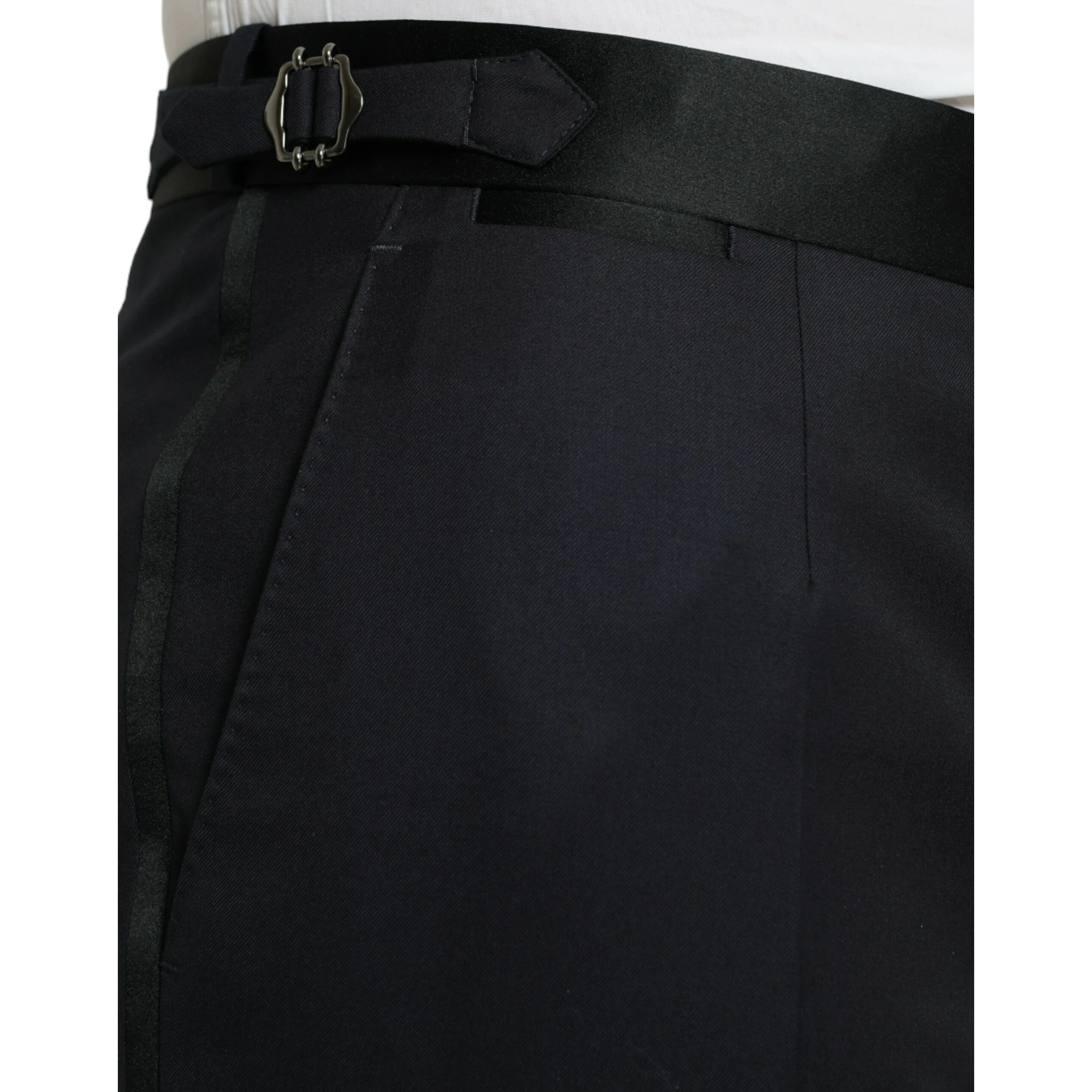 Blue Wool Cropped Tapered Pants