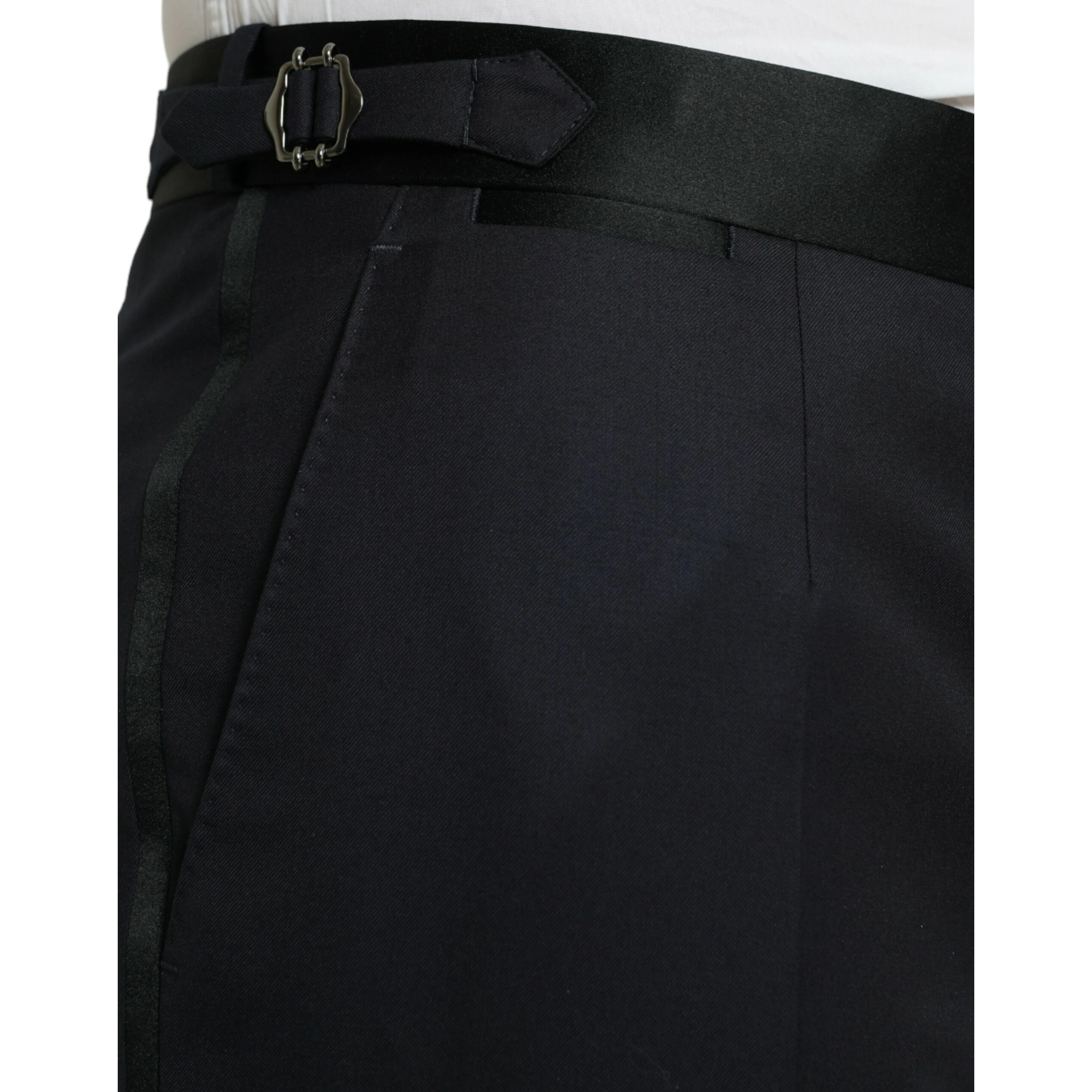 Blue Wool Cropped Tapered Pants