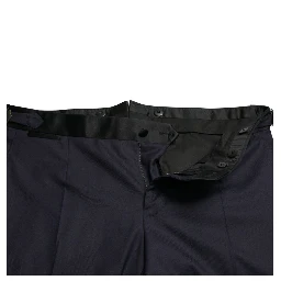Blue Wool Cropped Tapered Pants