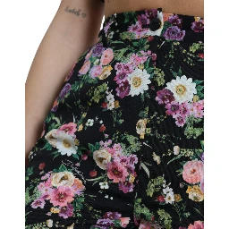 Black Floral Wool High Waist Wide Leg Pants