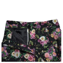 Black Floral Wool High Waist Wide Leg Pants