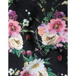 Black Floral Wool High Waist Wide Leg Pants