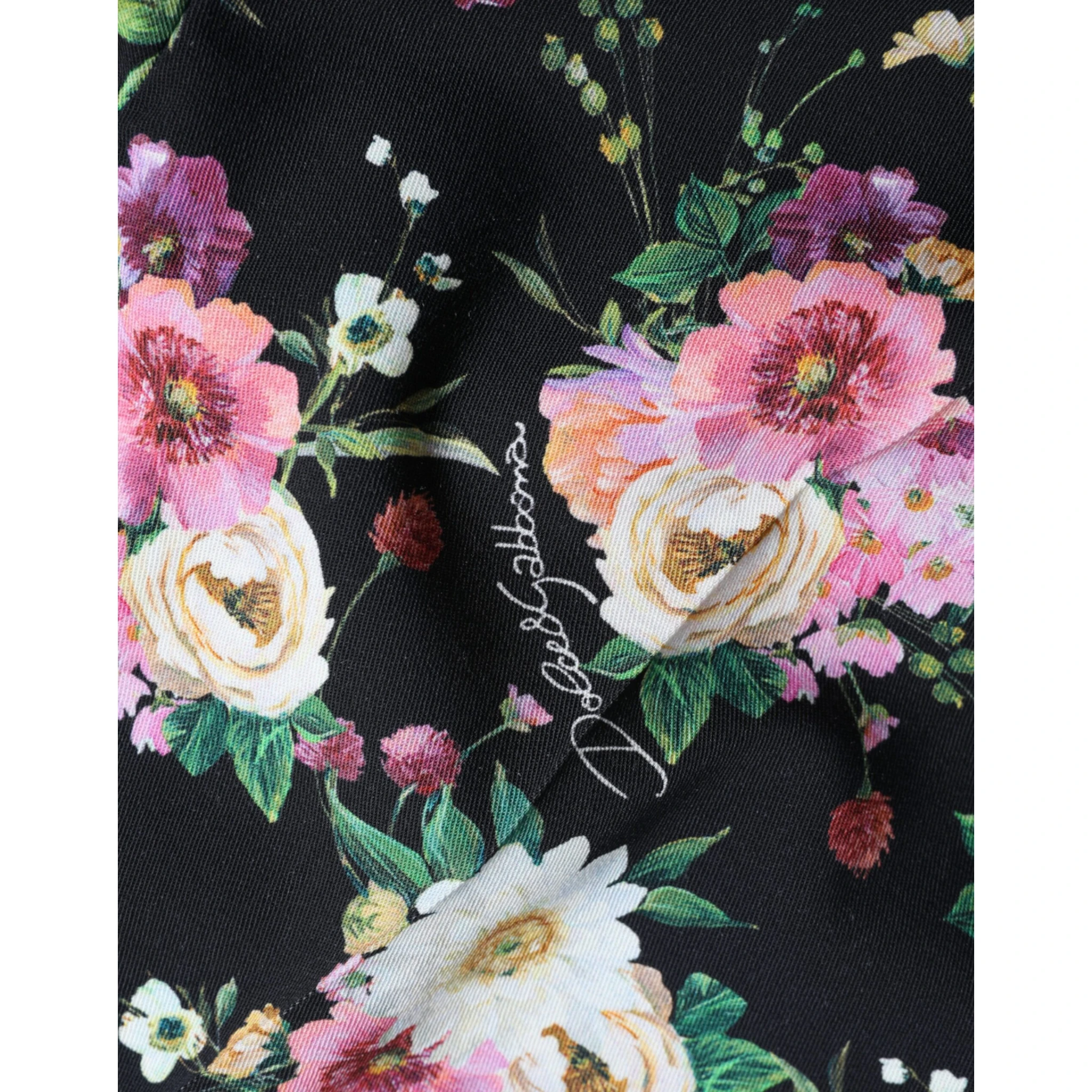 Black Floral Wool High Waist Wide Leg Pants