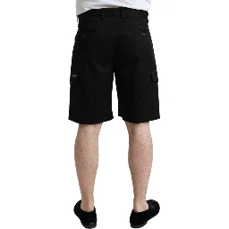Black Cotton Stretch Cargo Bermuda Shorts