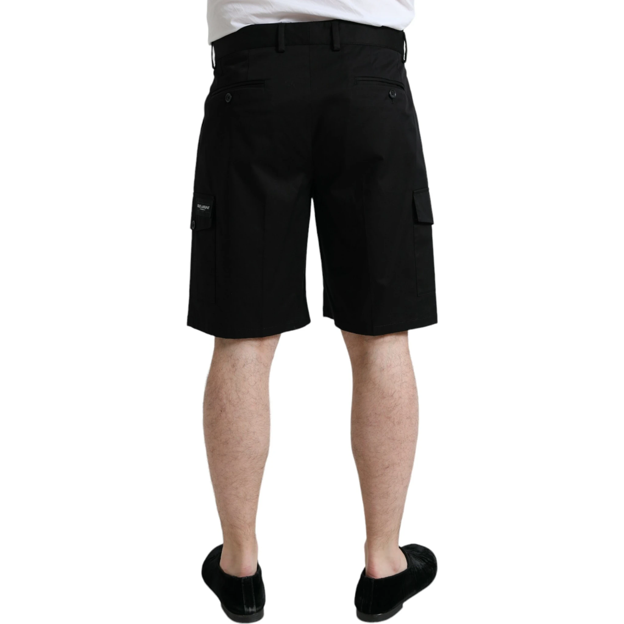 Black Cotton Stretch Cargo Bermuda Shorts