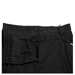 Black Cotton Stretch Cargo Bermuda Shorts