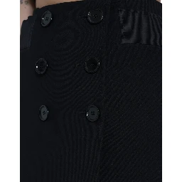 Black Wool Button High Waist Aline Mini Skirt