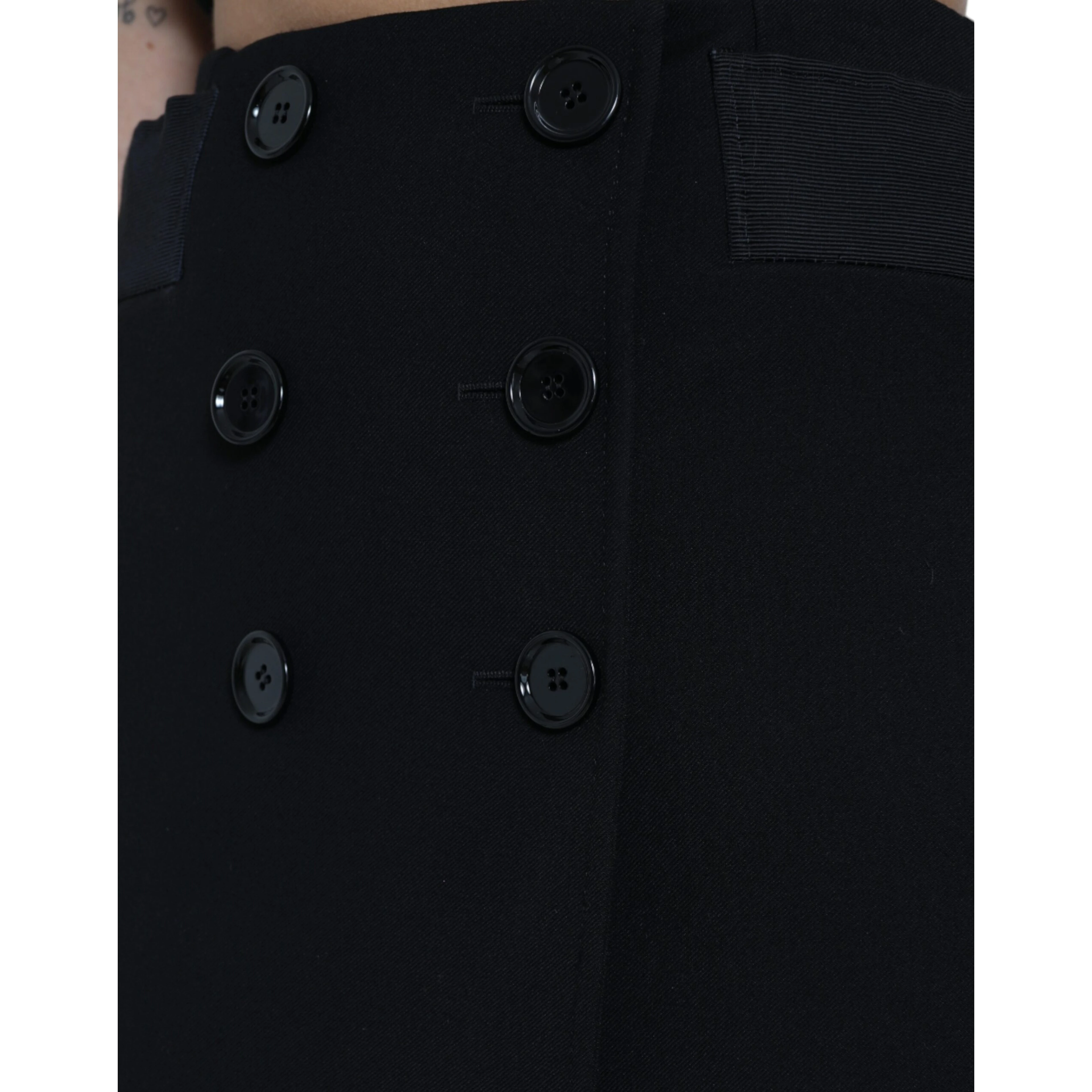 Black Wool Button High Waist Aline Mini Skirt