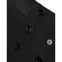Black Wool Button High Waist Aline Mini Skirt