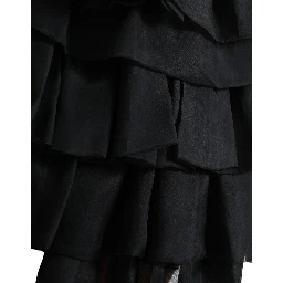 Black Tiered Aline High Waist Silk Mini Skirt