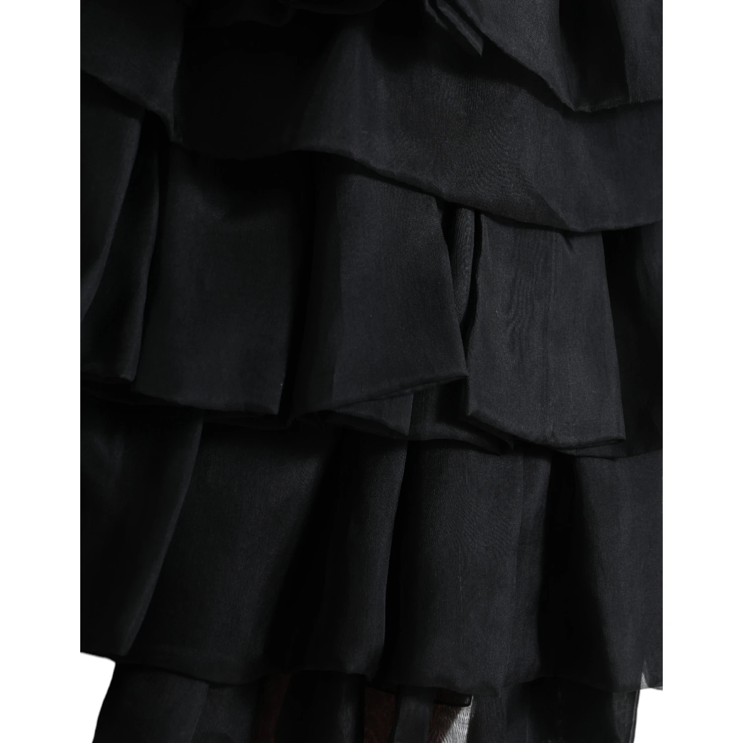 Black Tiered Aline High Waist Silk Mini Skirt