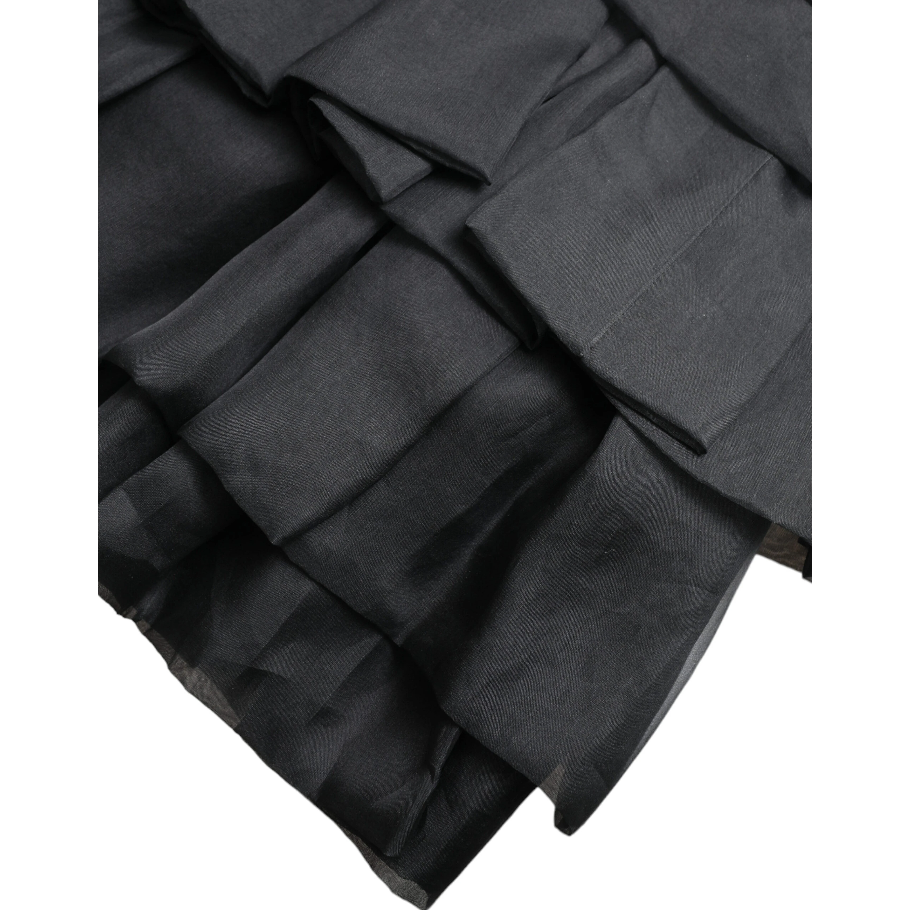 Black Tiered Aline High Waist Silk Mini Skirt