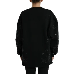 Black Pullover Floral Logo Applique Sweater