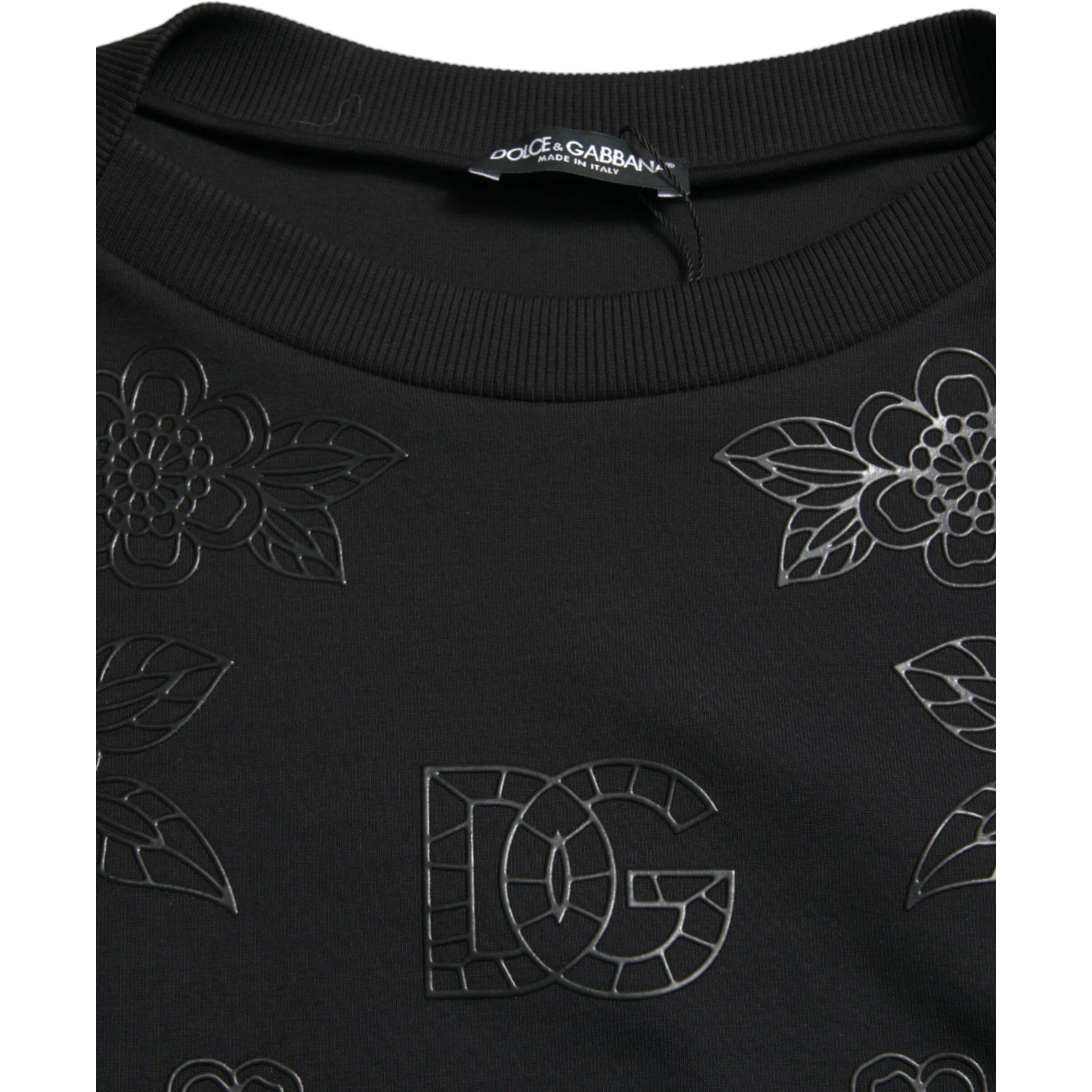 Black Pullover Floral Logo Applique Sweater