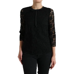 Black STAFF Blouse Floral Lace Nylon Top