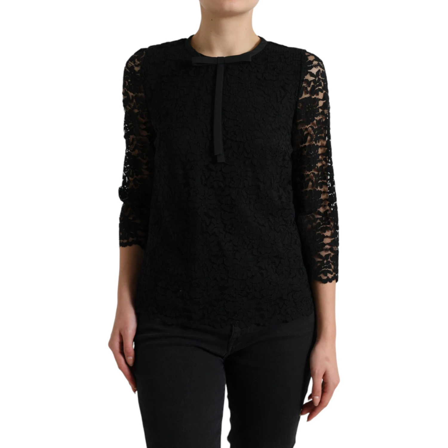 Black STAFF Blouse Floral Lace Nylon Top
