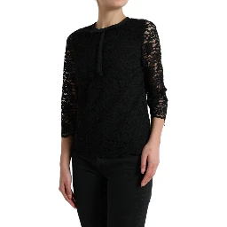 Black STAFF Blouse Floral Lace Nylon Top