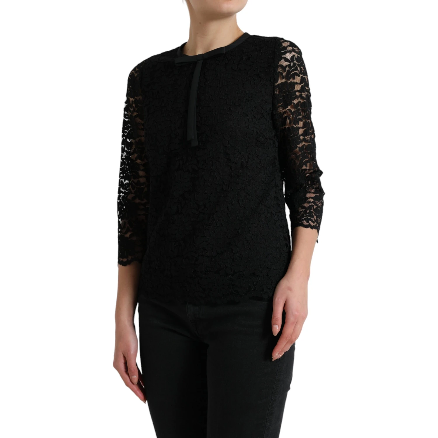 Black STAFF Blouse Floral Lace Nylon Top