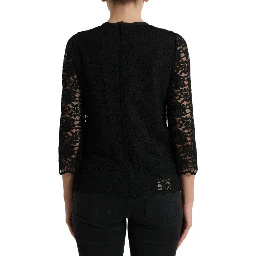 Black STAFF Blouse Floral Lace Nylon Top