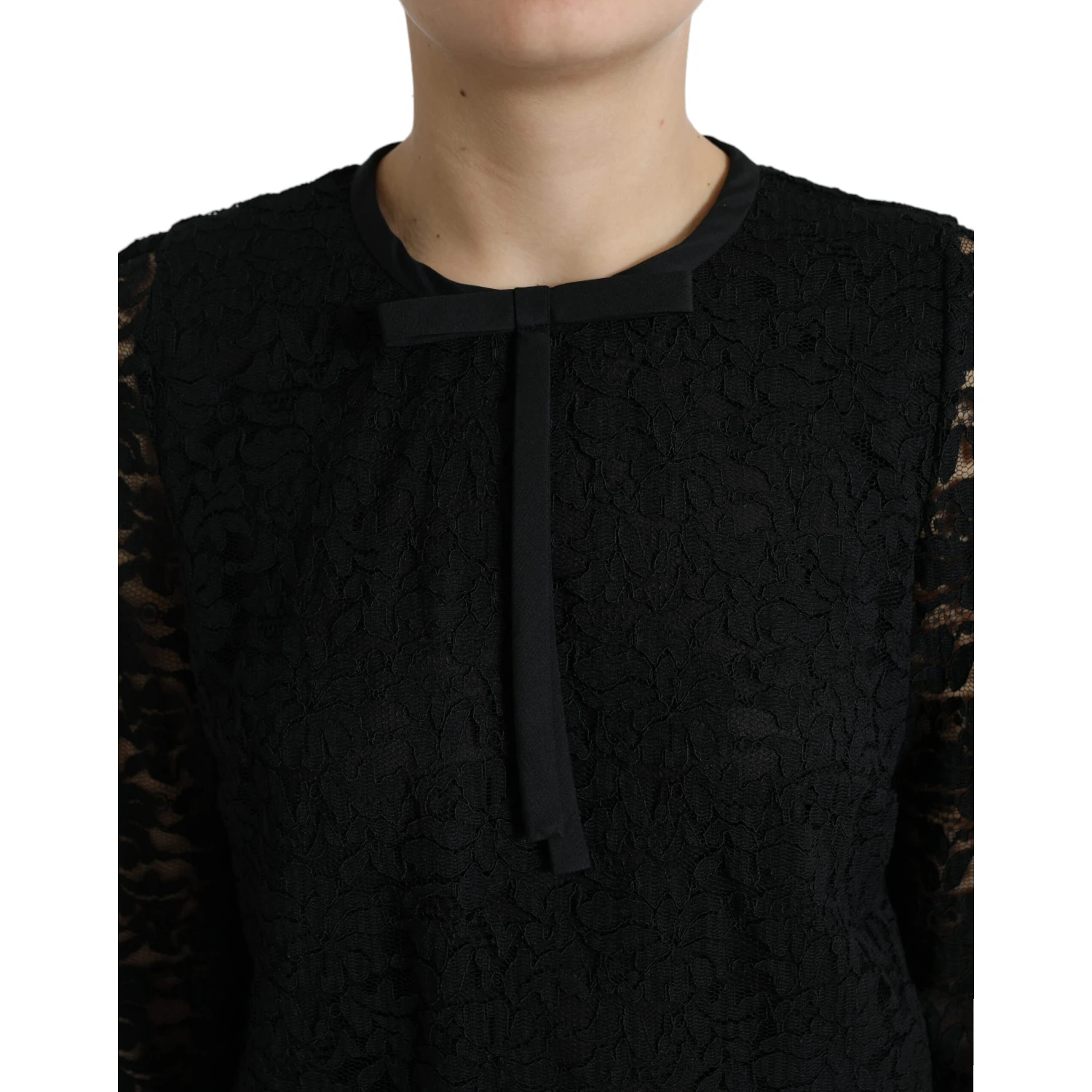 Black STAFF Blouse Floral Lace Nylon Top